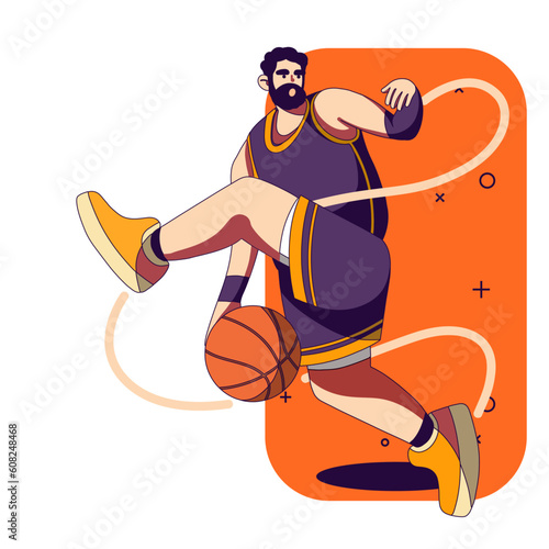 Basketball player hitting the ball by jumping flat design