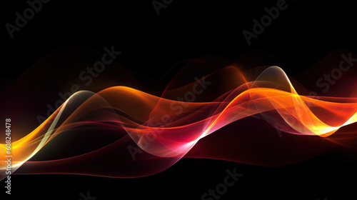 Abstract Modern Yellow Orange Smooth Lines on Black Background. AI generative