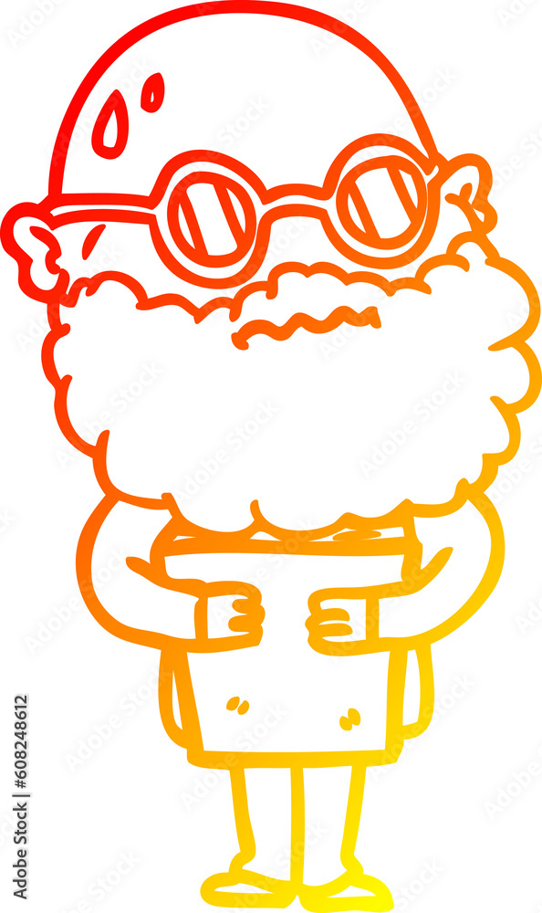warm gradient line drawing of a cartoon worried man with beard and spectacles warm gradient line drawing of a cartoon worried man with beard and spectacles