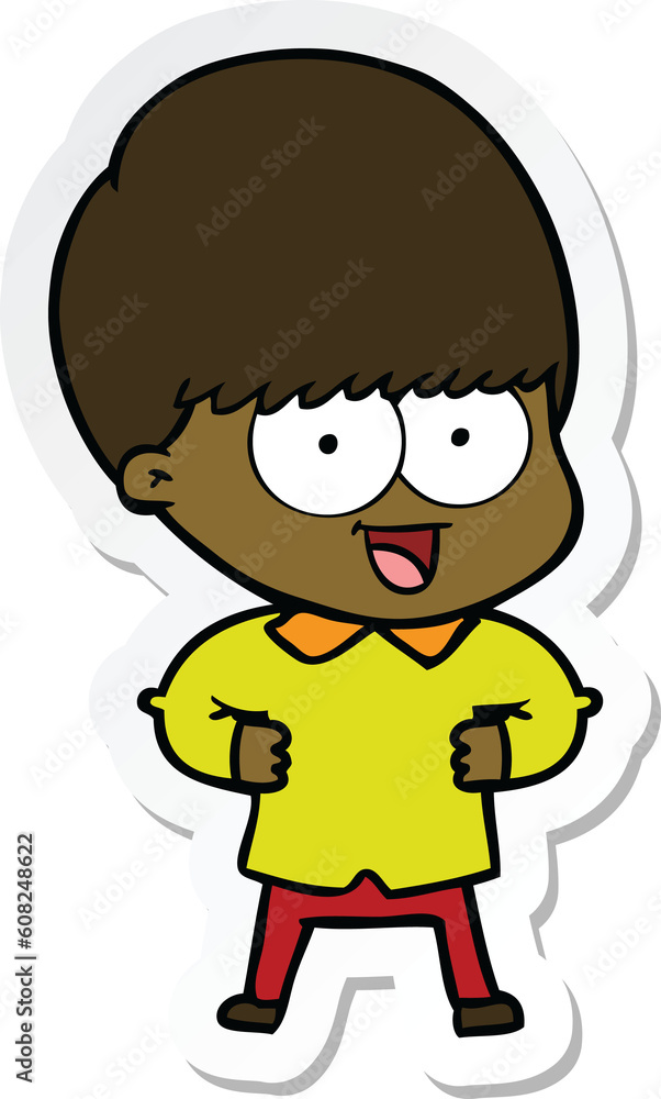 sticker of a happy cartoon boy