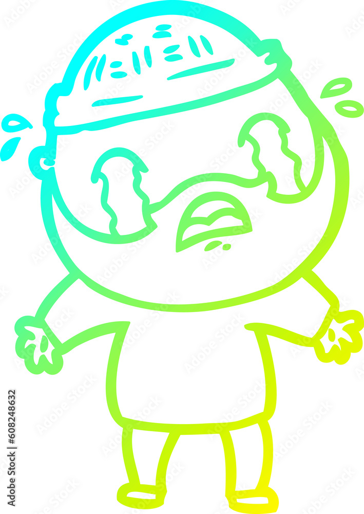 cold gradient line drawing of a cartoon bearded man crying cold gradient line drawing of a cartoon bearded man crying
