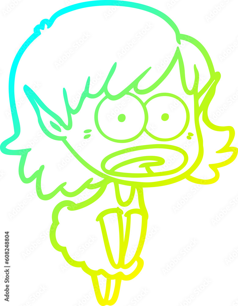 cold gradient line drawing of a cartoon shocked elf girl cold gradient line drawing of a cartoon shocked elf girl