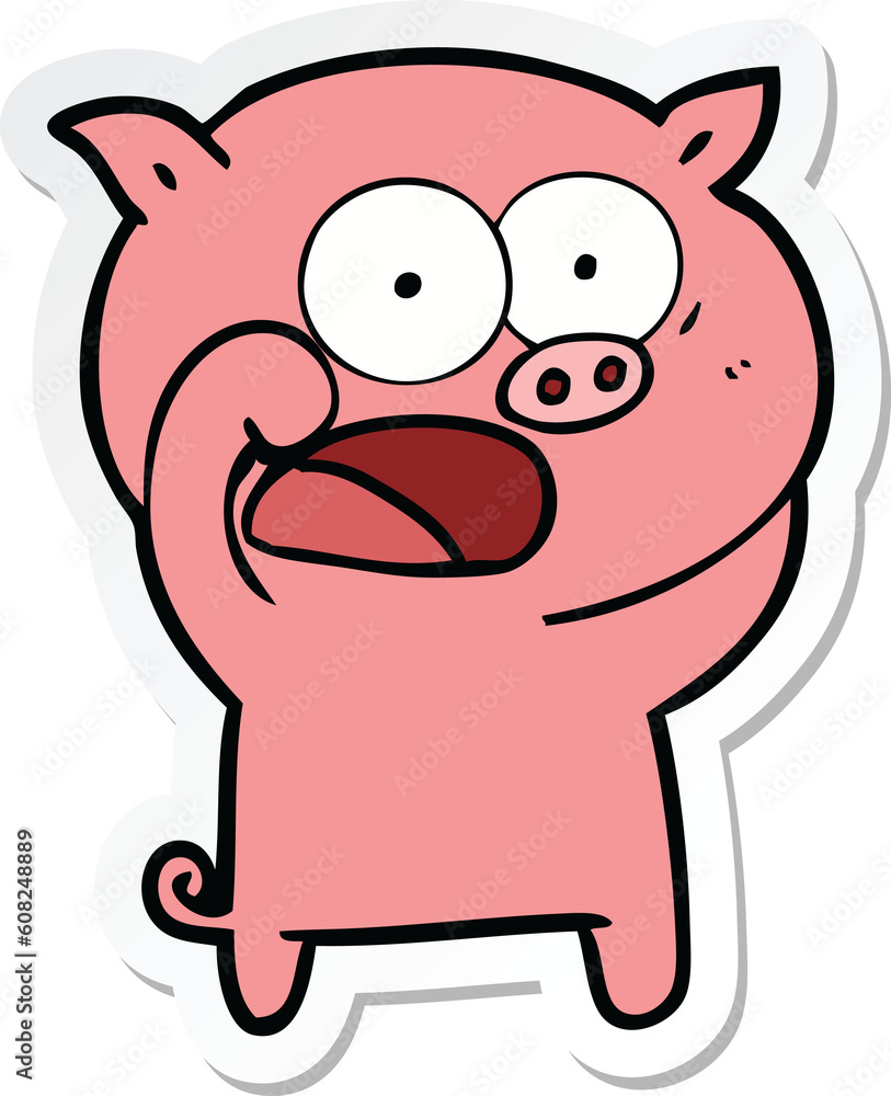 sticker of a cartoon pig shouting sticker of a cartoon pig shouting