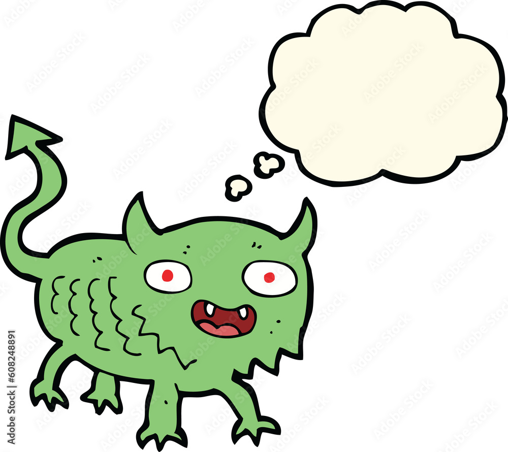 cartoon little demon with thought bubble cartoon little demon with thought bubble