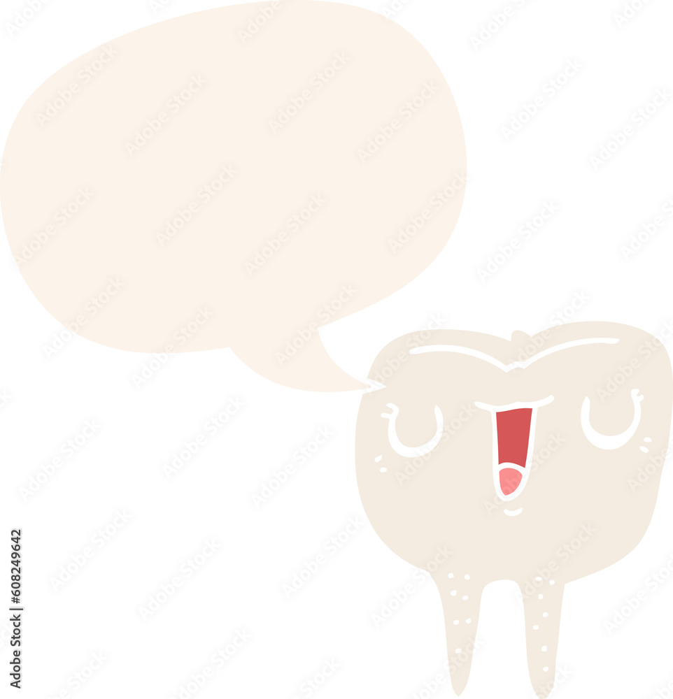 cartoon happy tooth with speech bubble in retro style cartoon happy tooth with speech bubble in retro style