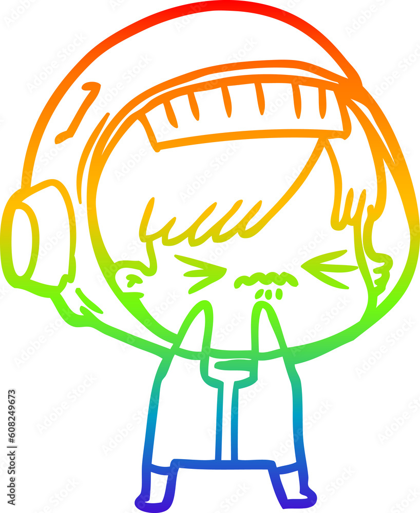 rainbow gradient line drawing of a cartoon astronaut woman rainbow gradient line drawing of a cartoon astronaut woman