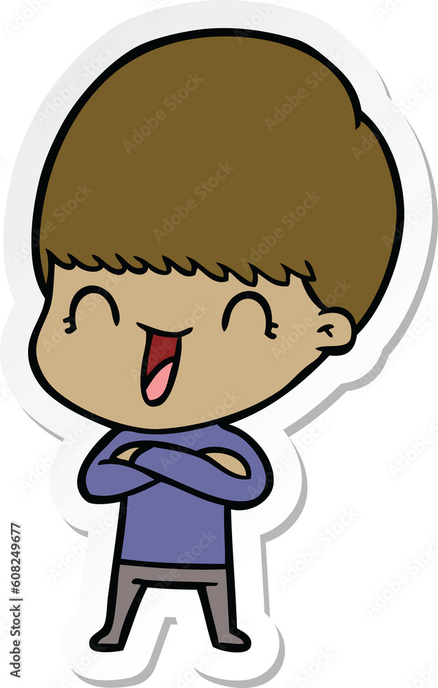 sticker of a happy cartoon boy