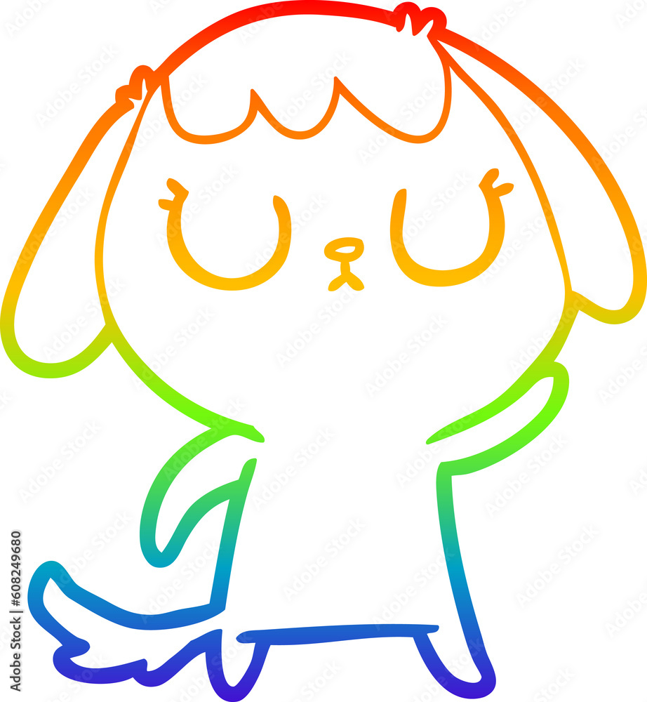 rainbow gradient line drawing of a cute cartoon dog