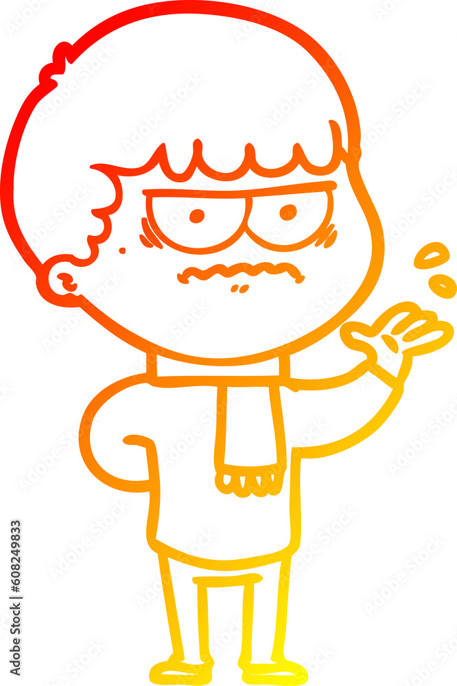 warm gradient line drawing of a cartoon annoyed man warm gradient line drawing of a cartoon annoyed man