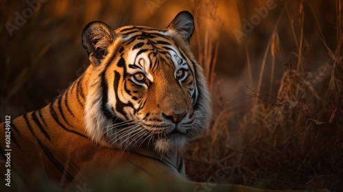 A Bengal Tiger in mid-stride, its powerful muscles rippling beneath its golden fur