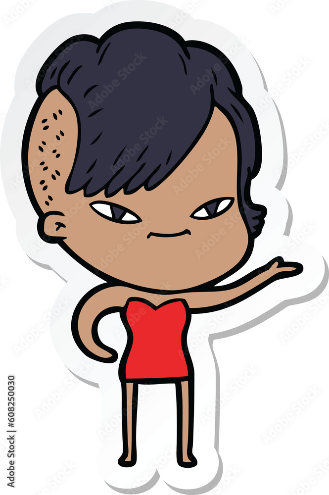 sticker of a cute cartoon girl with hipster haircut sticker of a cute cartoon girl with hipster haircut