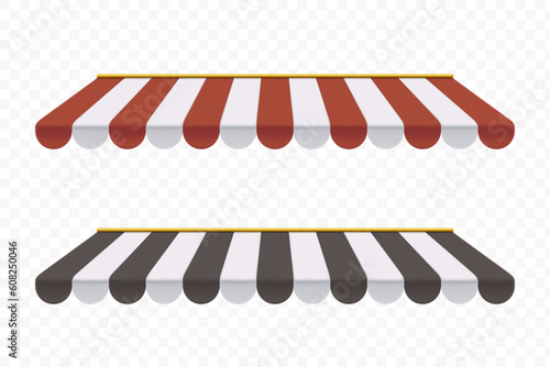 Collection of striped sunshade. Template outdoor awnings. Isolated on a transparent background. Vector mockup