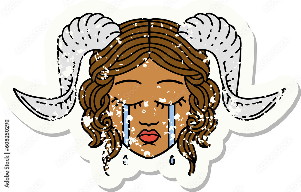 Retro Tattoo Style crying tiefling face Retro Tattoo Style crying tiefling face