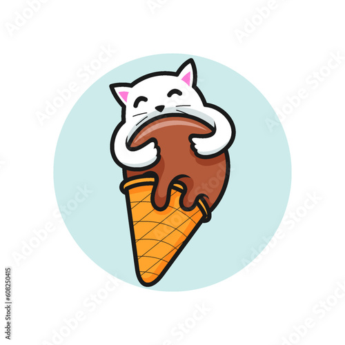 Cute kawaii vat hug an ice cream mascot