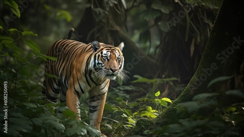 A Bengal Tiger  stalking its prey in the heart of the jungle