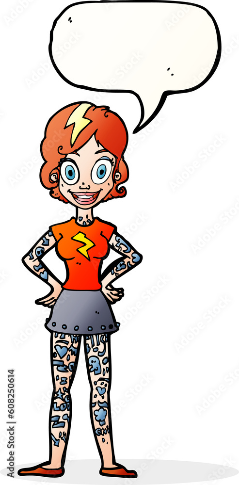 cartoon woman with heavy tattoos with speech bubble cartoon woman with heavy tattoos with speech bubble