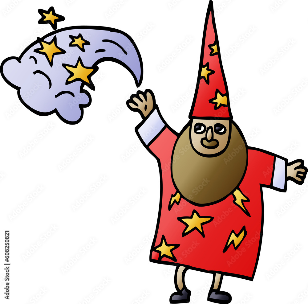 cartoon doodle wizard casting spell