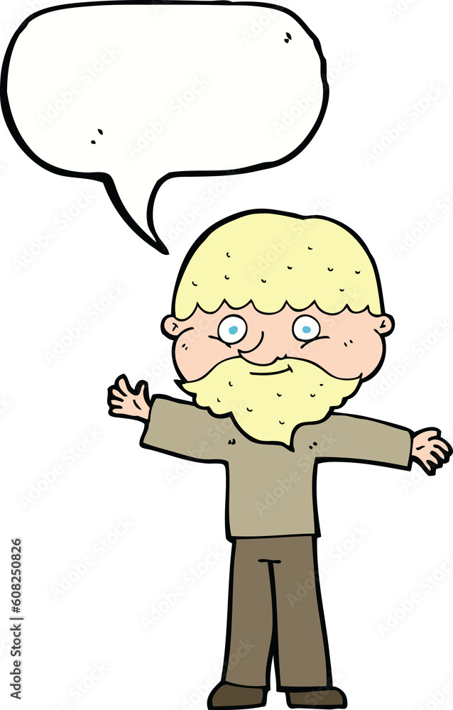 cartoon happy man with beard with speech bubble cartoon happy man with beard with speech bubble
