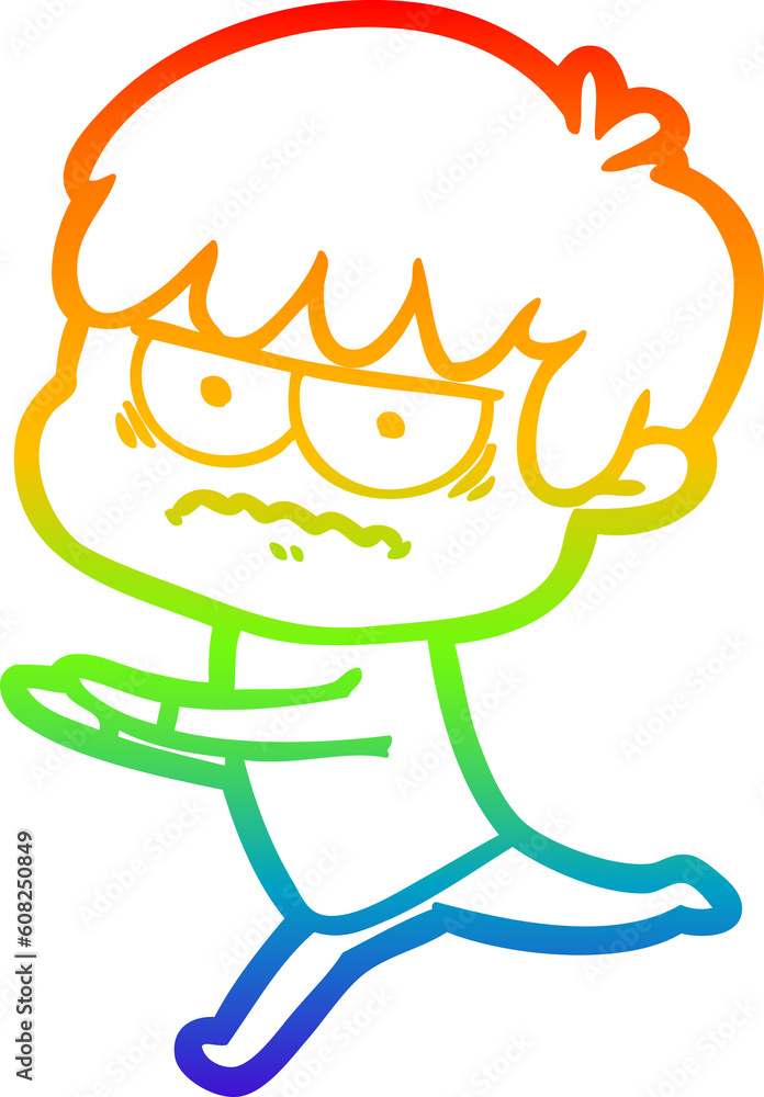 rainbow gradient line drawing of a annoyed cartoon boy rainbow gradient line drawing of a annoyed cartoon boy