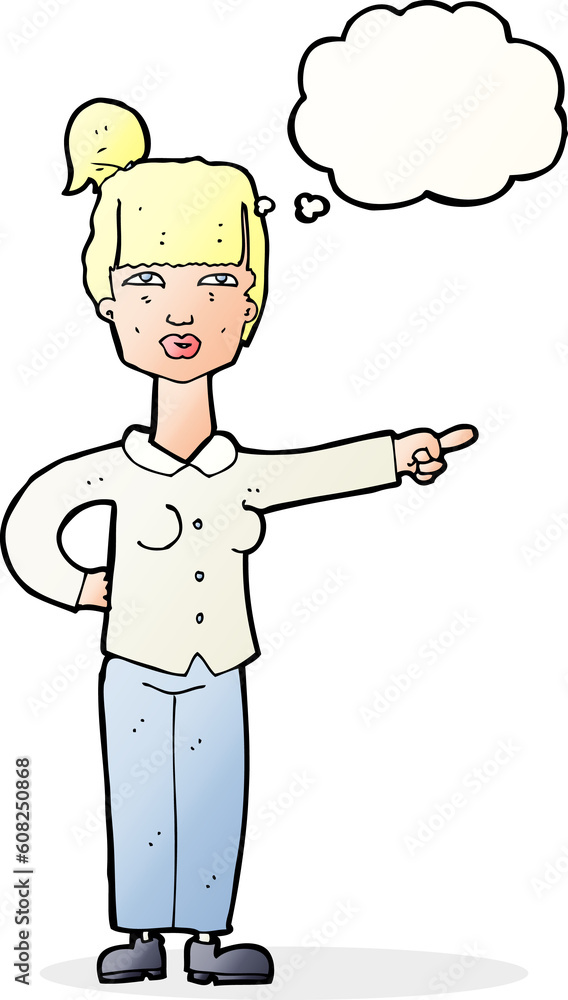 cartoon woman pointing with thought bubble cartoon woman pointing with thought bubble