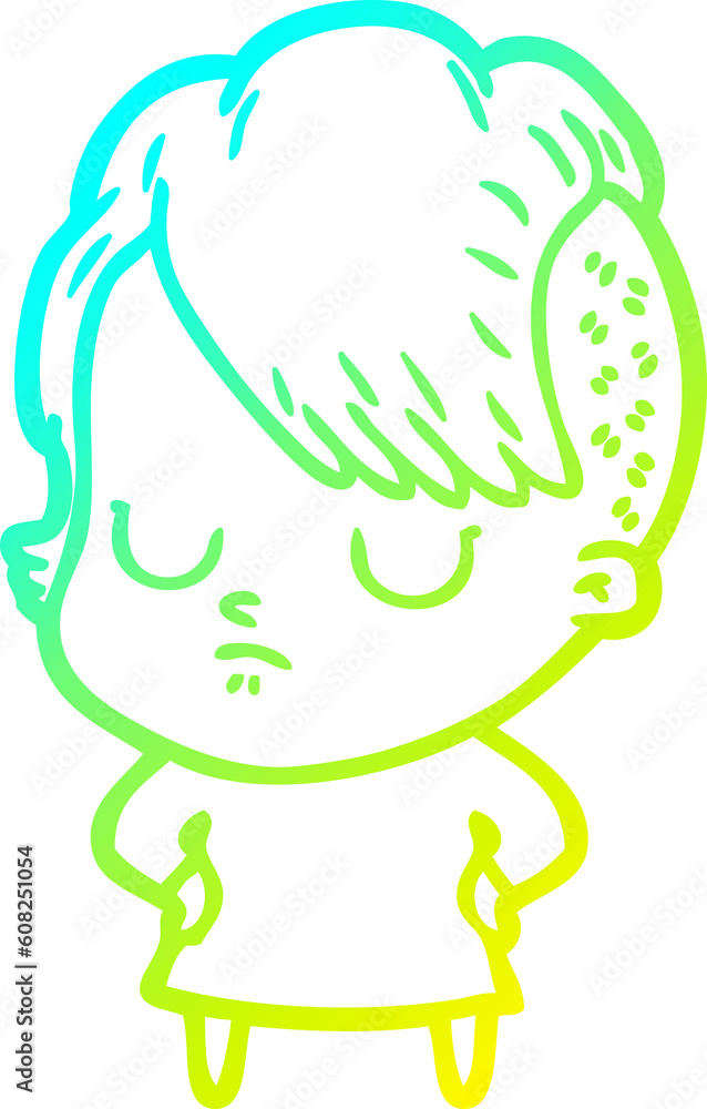 cold gradient line drawing of a cartoon woman cold gradient line drawing of a cartoon woman