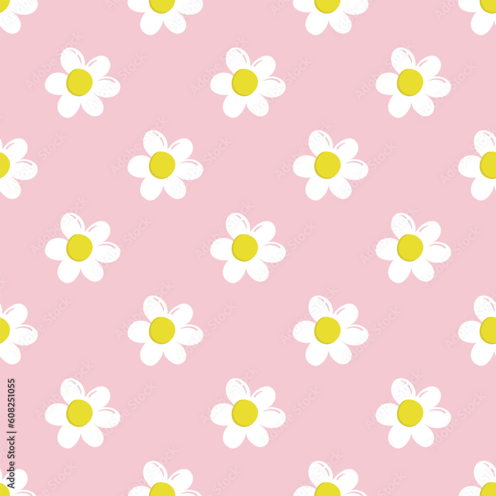 Y2k style floral seamless pattern with bold flowers. Soft colors flower buds on pink background. Kids floral print. Cute groovy vector illustration. Y2k style floral seamless pattern with bold flowers. Soft colors flower buds on pink background. Kids floral print. Cute groovy vector illustration.
