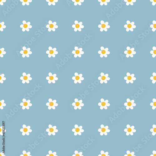 Seamless floral pattern with daisy flowers. Soft colors minimalistic retro background. Y2K style flower print. Cute groovy vector illustration.