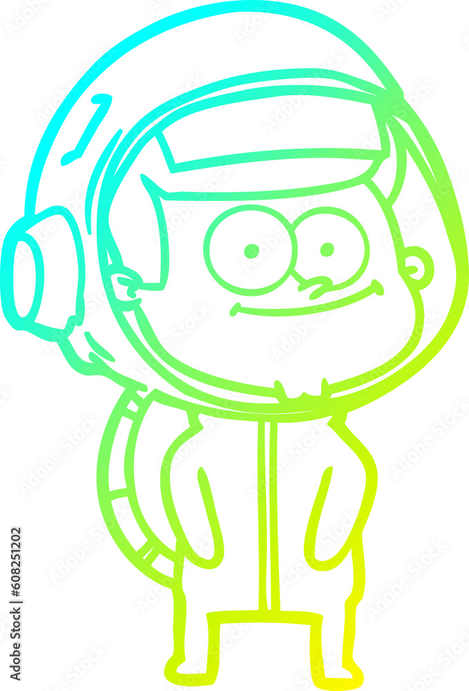 Fototapeta premium cold gradient line drawing of a happy astronaut cartoon