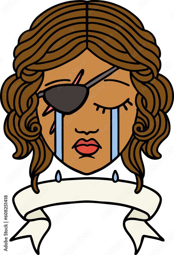 Retro Tattoo Style crying human rogue with banner Retro Tattoo Style crying human rogue with banner