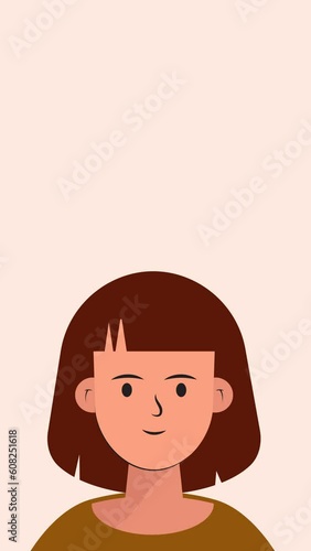girl animation brainstorming. woman thinking and looking for answer, face gesture, woman flat animation. Solution of the problem, right decision, Eureka. 2d character animation