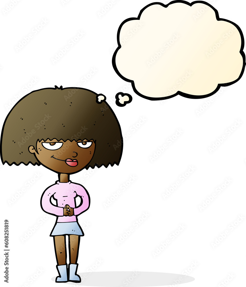 cartoon sly woman with thought bubble cartoon sly woman with thought bubble