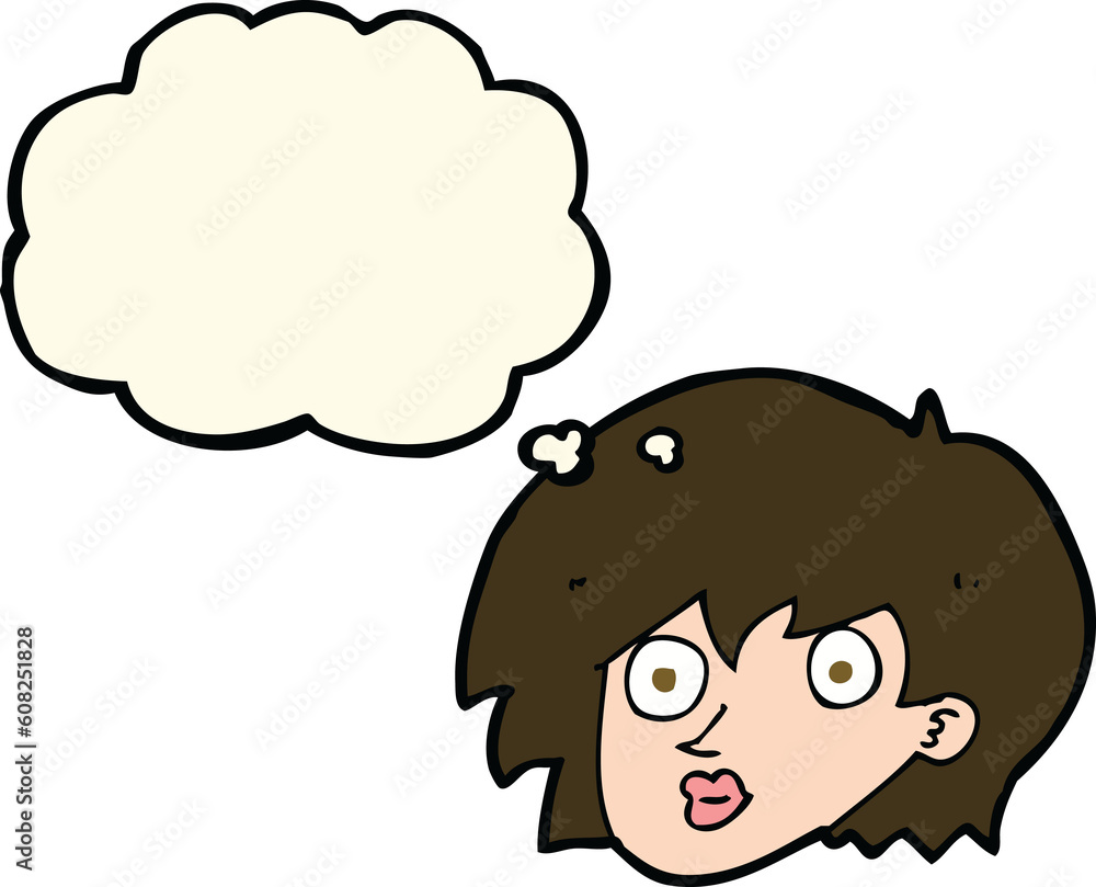 cartoon surprised female face with thought bubble cartoon surprised female face with thought bubble