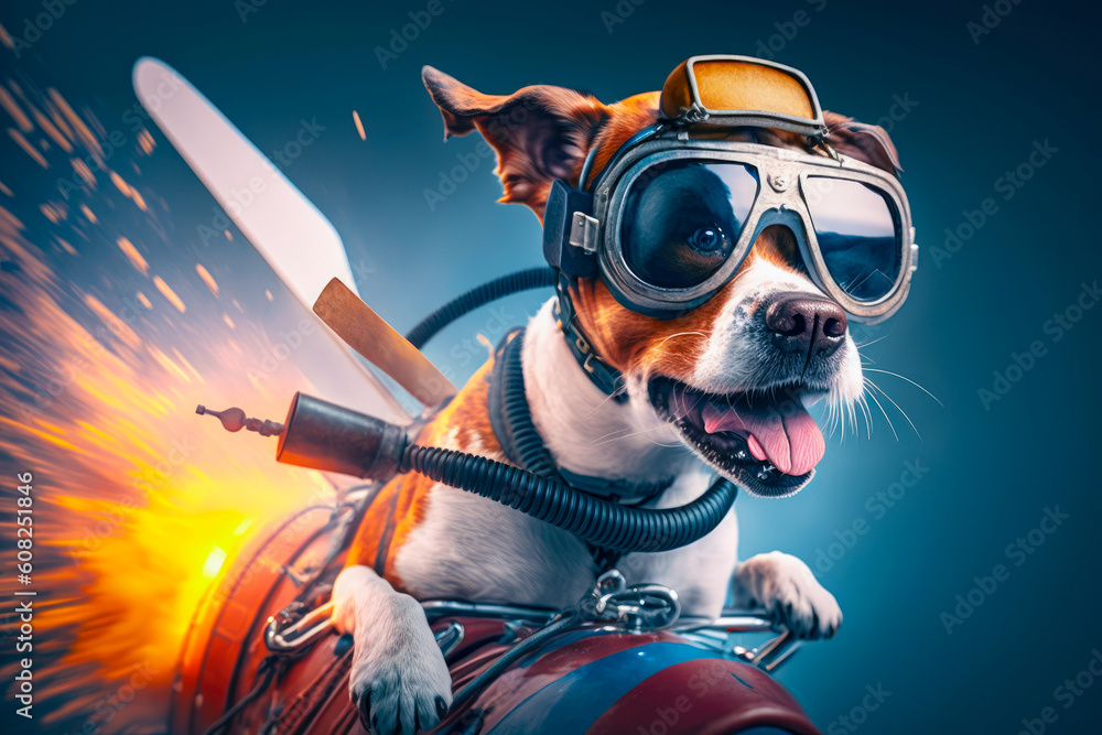 Illustration of dog pilot in fighter plane. dog pilot in aviator goggles. Generative AI Illustration of dog pilot in fighter plane. dog pilot in aviator goggles. Generative AI