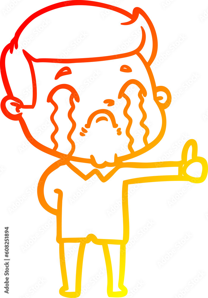 warm gradient line drawing of a cartoon man crying