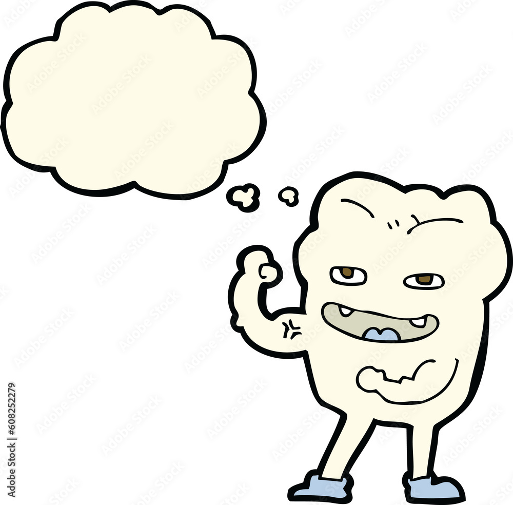 cartoon strong healthy tooth with thought bubble cartoon strong healthy tooth with thought bubble