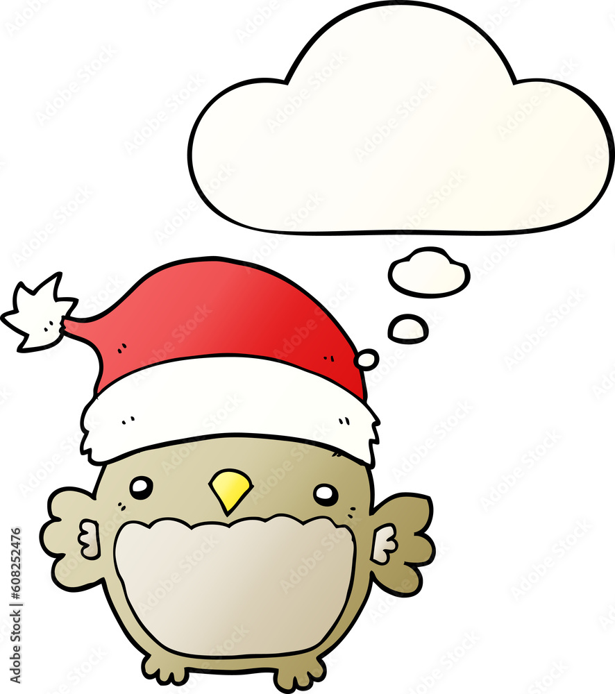 cute christmas owl with thought bubble in smooth gradient style cute christmas owl with thought bubble in smooth gradient style