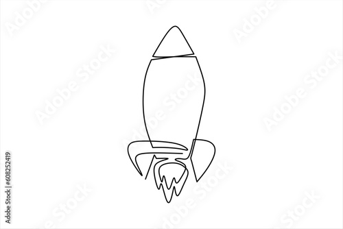 continuous line drawing of space rocket illustration