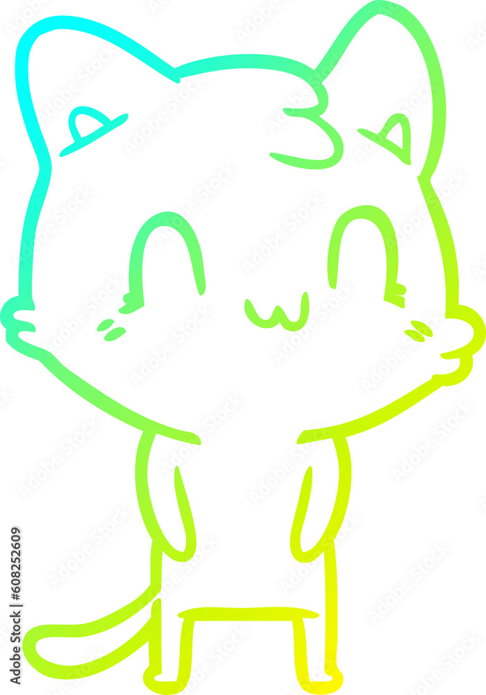 cold gradient line drawing of a cartoon happy cat cold gradient line drawing of a cartoon happy cat