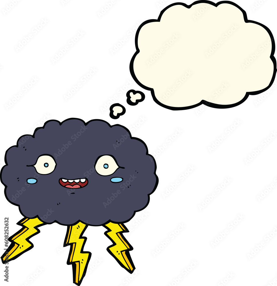 happy cartoon rain cloud with thought bubble