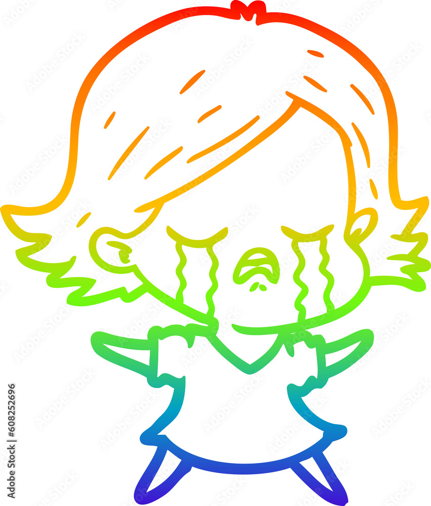 rainbow gradient line drawing of a cartoon girl crying rainbow gradient line drawing of a cartoon girl crying