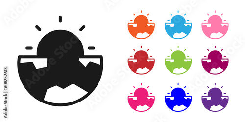 Black Earth core structure crust icon isolated on white background. Set icons colorful. Vector