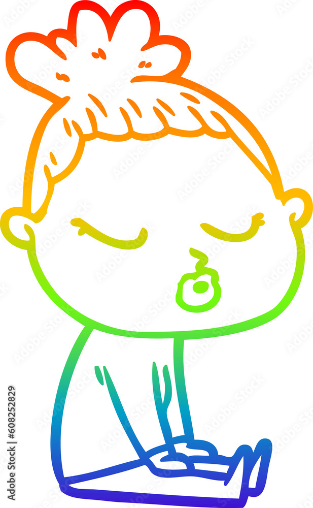 rainbow gradient line drawing of a cartoon calm woman rainbow gradient line drawing of a cartoon calm woman