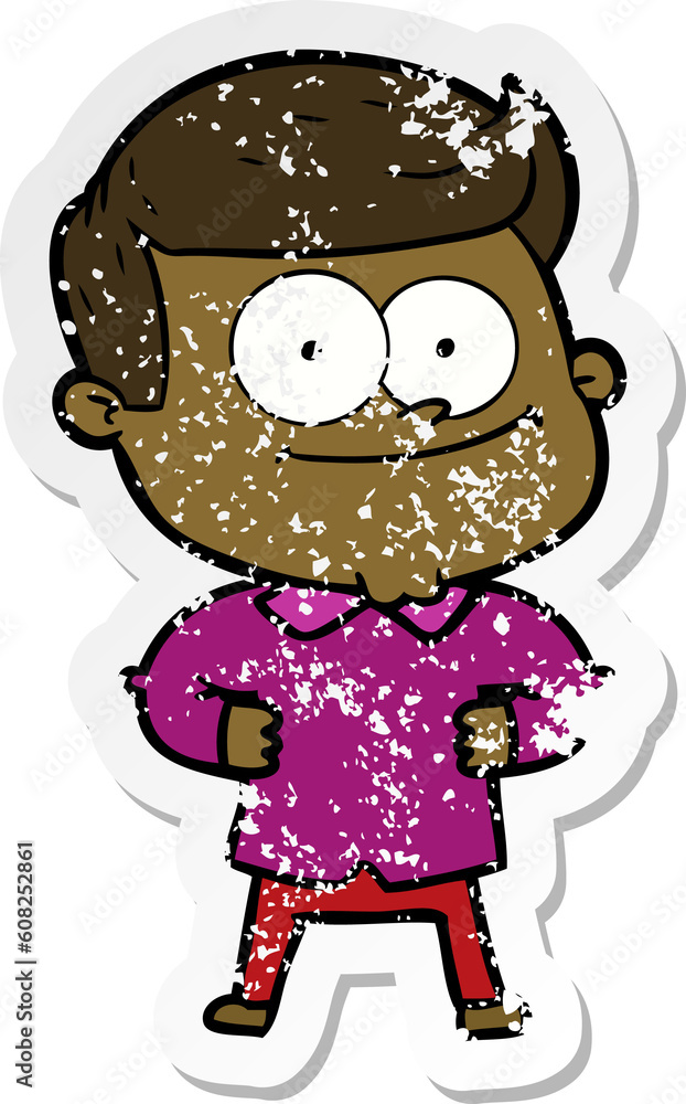 distressed sticker of a cartoon happy man distressed sticker of a cartoon happy man