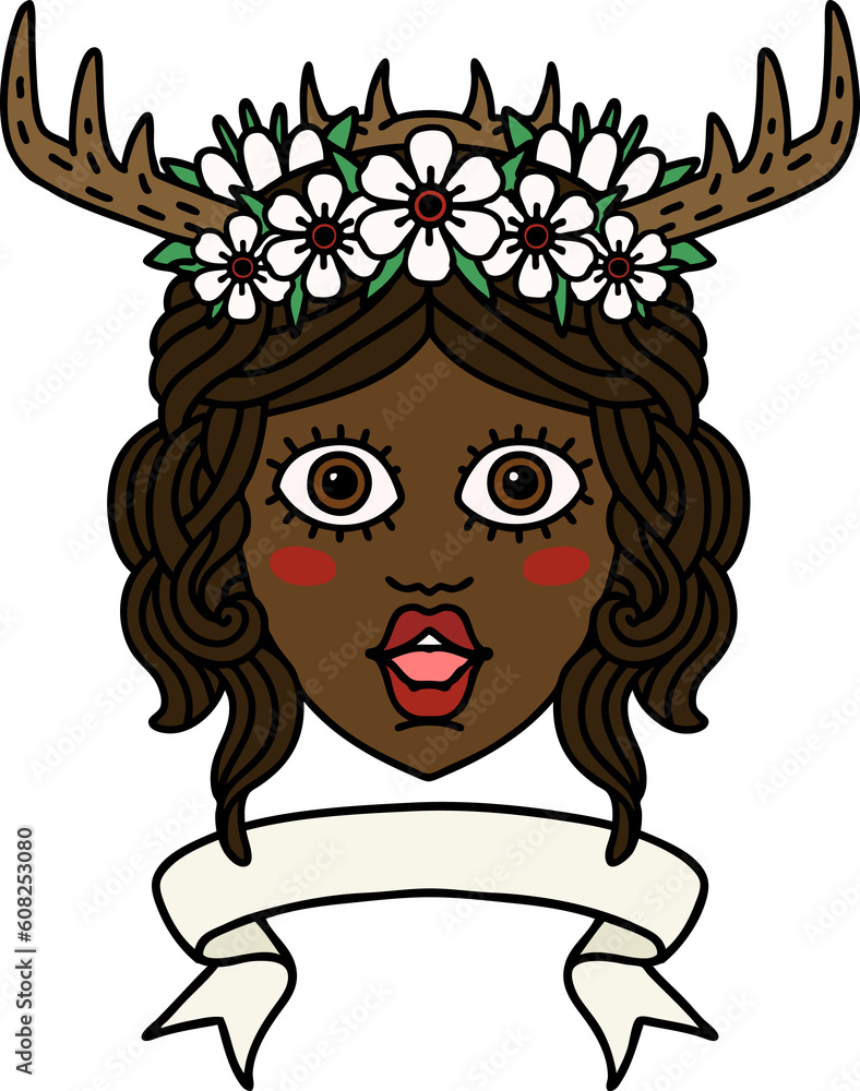 Retro Tattoo Style human druid character with banner Retro Tattoo Style human druid character with banner