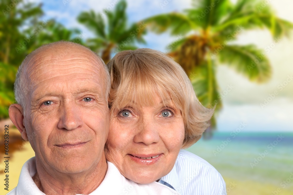 Happy old couple hug with love, old love concept