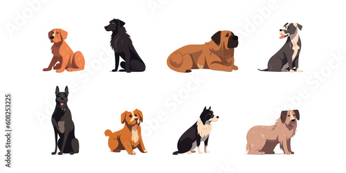 Set of dog, flat cartoon isolated on white background. Vector illustration
