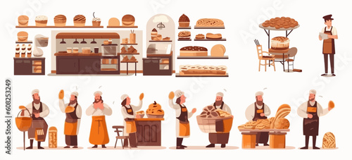 Set of bakery, flat cartoon isolated on white background. Vector illustration