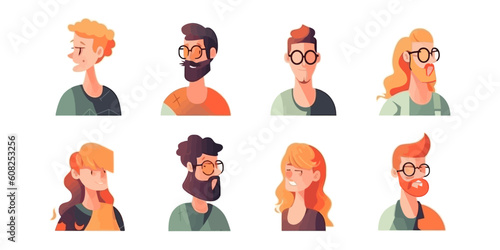 Set of avatar profile flat cartoon isolated on white background. Vector illustration