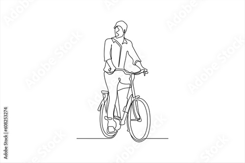 continuous line drawing of person riding bicycle