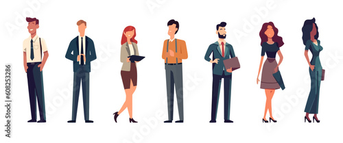 Set of business people, flat cartoon isolated on white background. Vector illustration